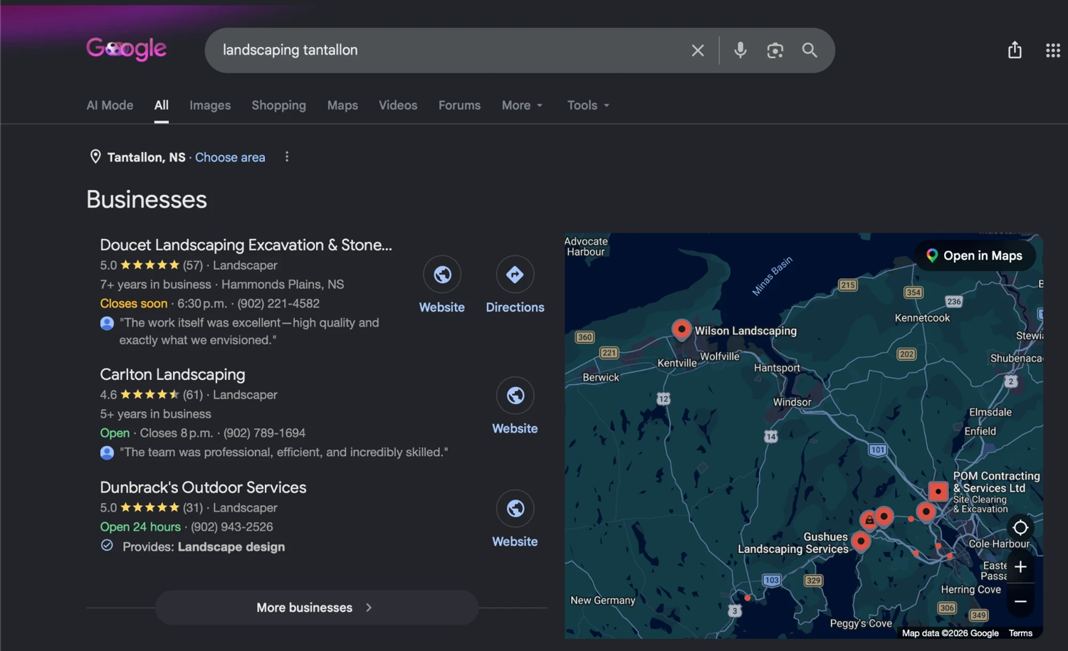 Doucet Landscaping ranked number one on Google for landscaping in Tantallon